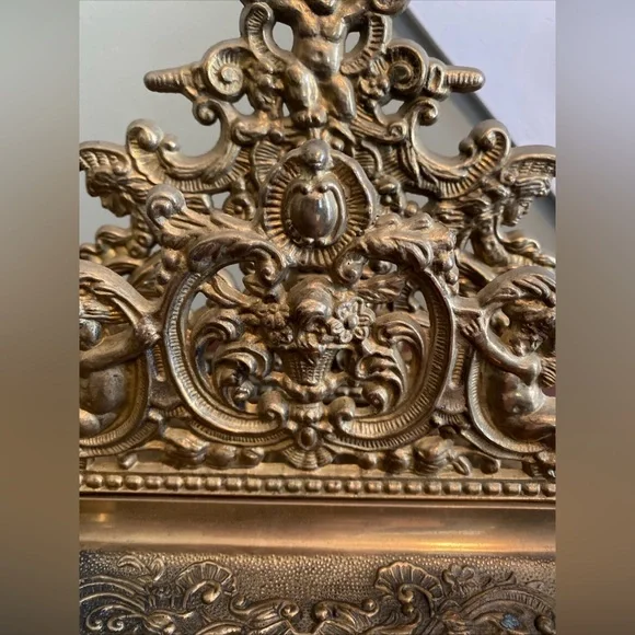 Vintage Solid Brass Cherub Letter Holder Inkwell Grand Decorative Desk Accessory - Picture 3 of 12